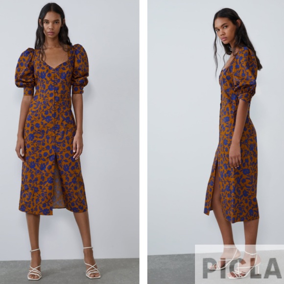 zara printed poplin dress